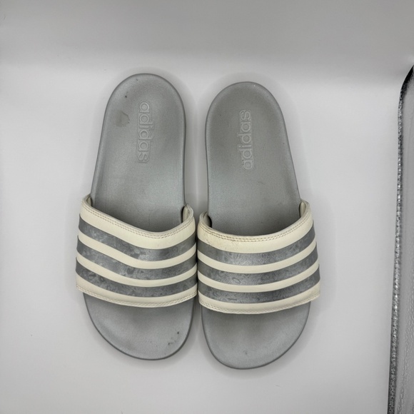 Adidas Pool Slides White and Silver - Picture 2 of 4